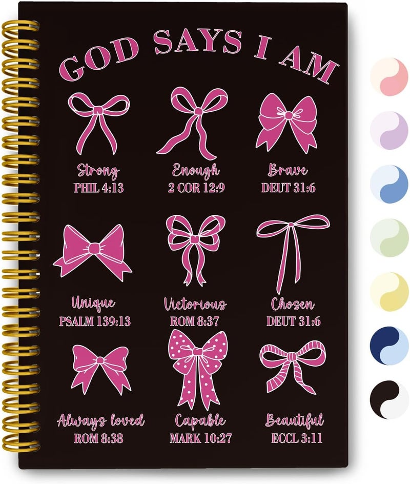 THDSE Bible Journal for Women, Christian Prayer Journal Notebook Gifts for Teen Girls Kids, Bible Study Supplies, Cute Bows Church Faith Journaling Hardcover Spiral Notebook 5.5 X 8.3(Black Pink) - Image 1